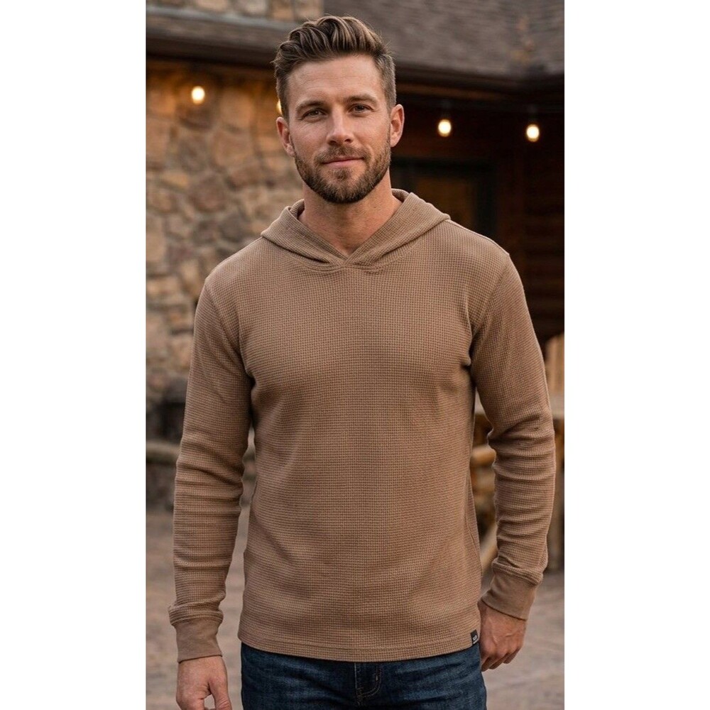 Faherty Men’s Chesnut Brown Waffle Hooded Longsleeve Shirt Size XL
